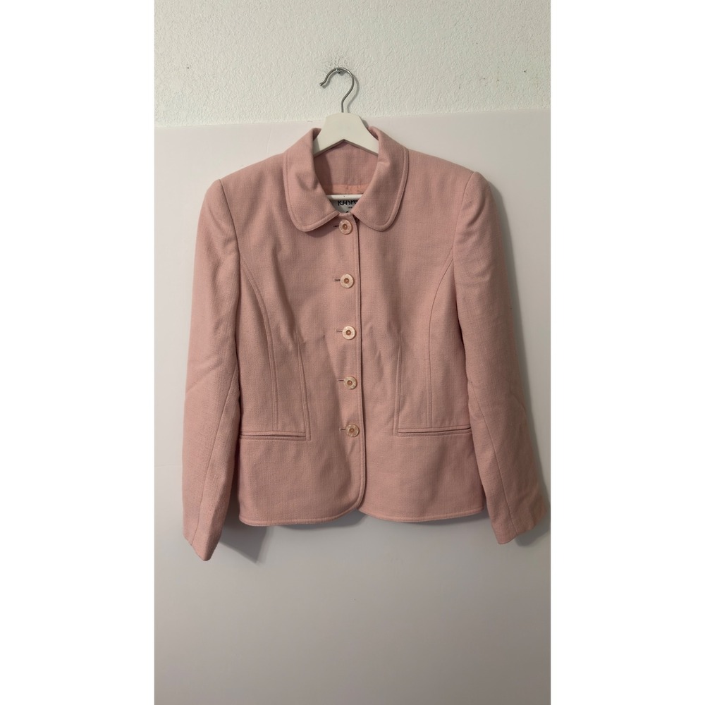 Kasper for ASL Blazer Jacket Womens 8 Pink Wool Blend Peter Pan Collar Coquette